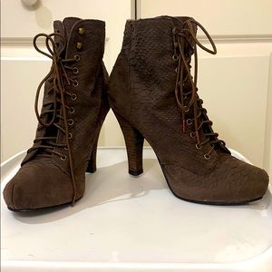 Brown lace up platform booties